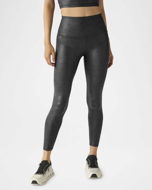 Metallic High-Waisted Midi Leggings